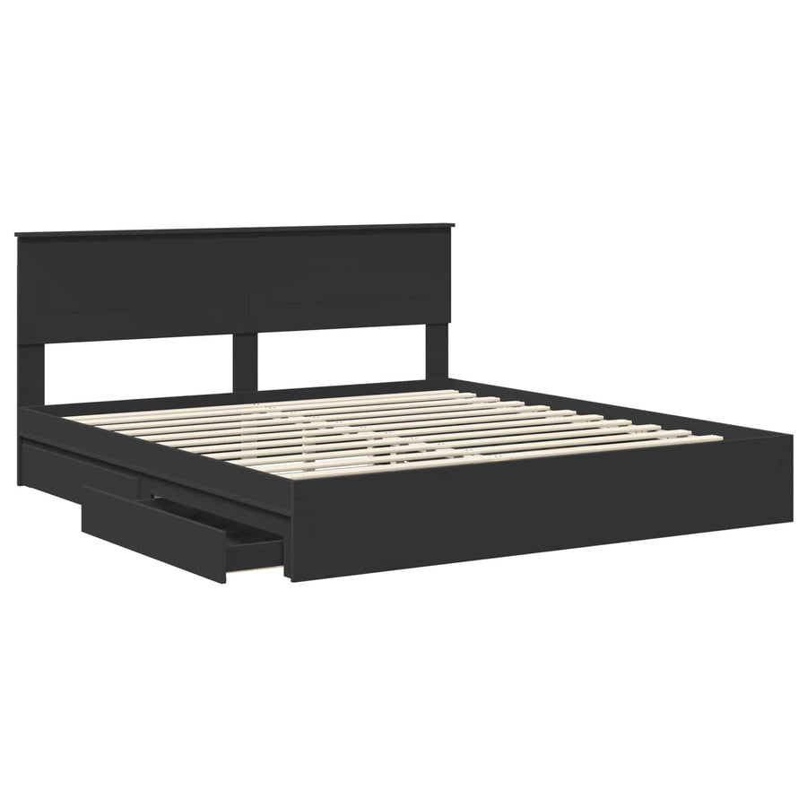 Bedframe met lade met opslag Zwart 200 x 200 cm Bewerkt hout
