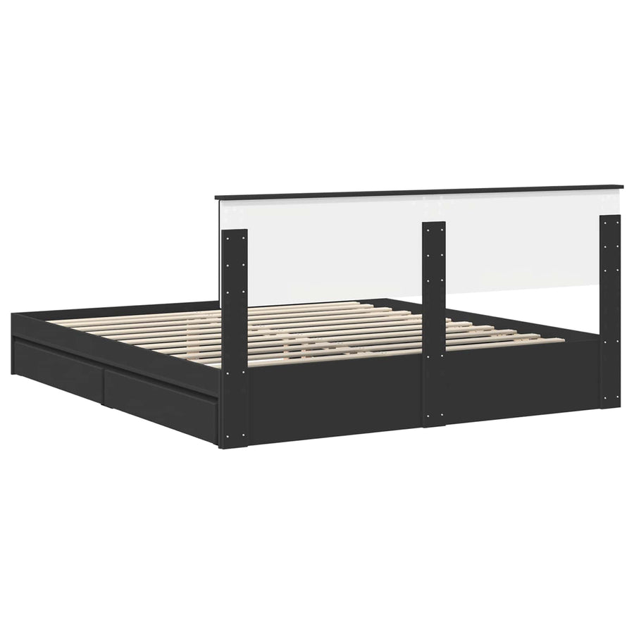 Bedframe met lade met opslag Zwart 200 x 200 cm Bewerkt hout