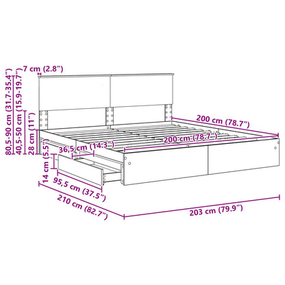 Bedframe met lade met opslag Zwart 200 x 200 cm Bewerkt hout