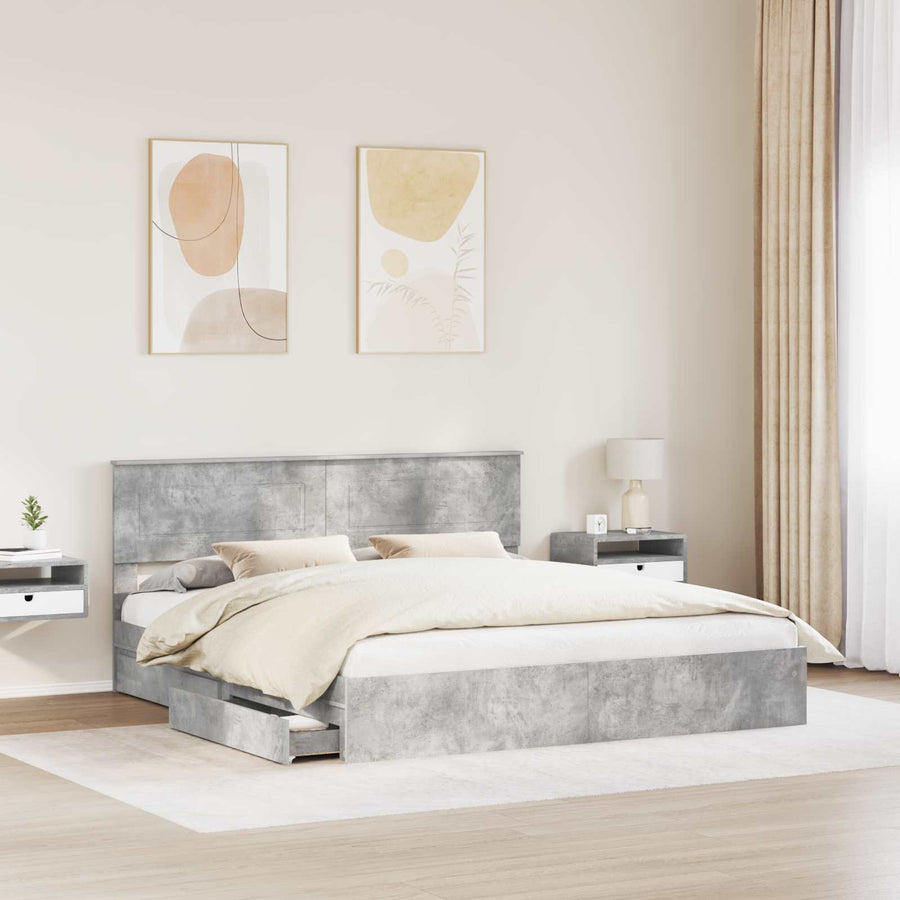 Opslag bed met hoofdeinde Beton Grijs 200 x 200 cm Bewerkt hout