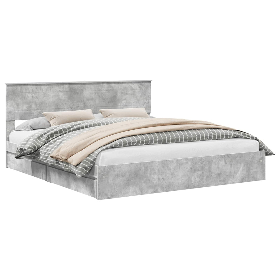 Opslag bed met hoofdeinde Beton Grijs 200 x 200 cm Bewerkt hout