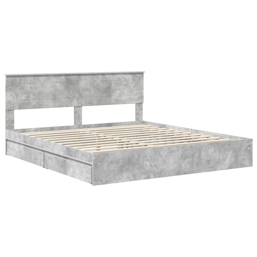 Opslag bed met hoofdeinde Beton Grijs 200 x 200 cm Bewerkt hout