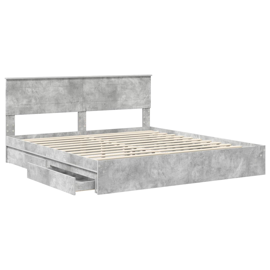 Opslag bed met hoofdeinde Beton Grijs 200 x 200 cm Bewerkt hout
