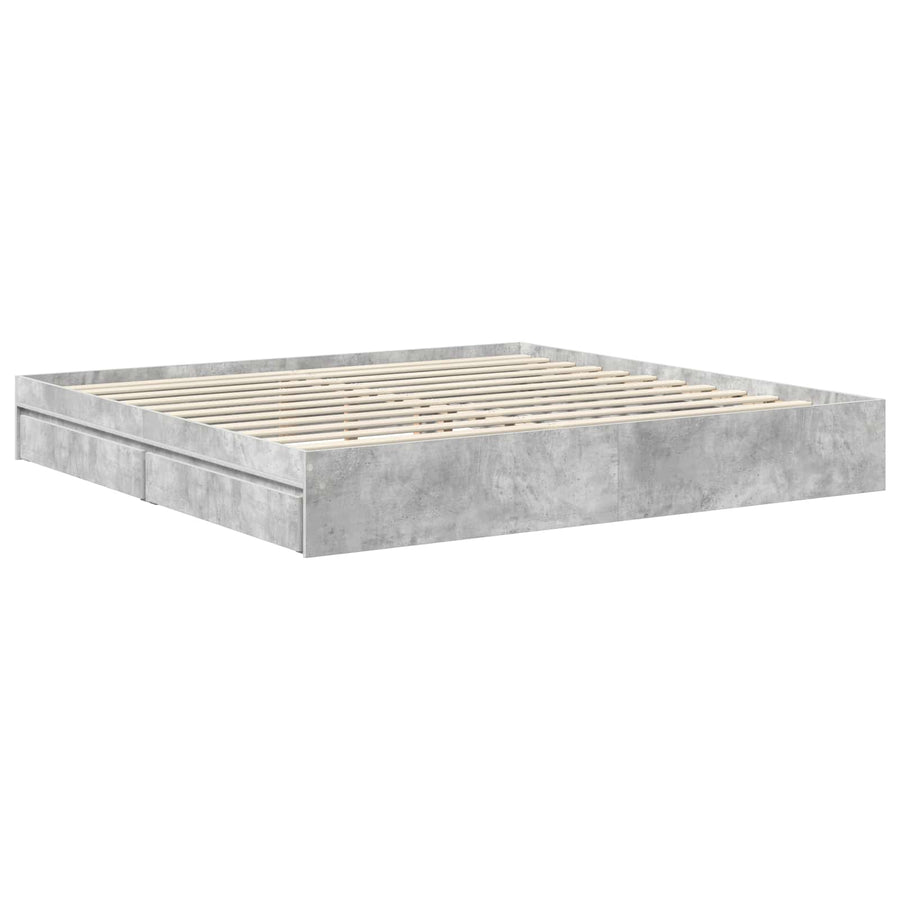 Opslag bed met hoofdeinde Beton Grijs 200 x 200 cm Bewerkt hout