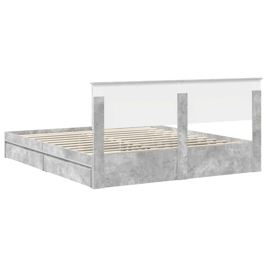 Opslag bed met hoofdeinde Beton Grijs 200 x 200 cm Bewerkt hout