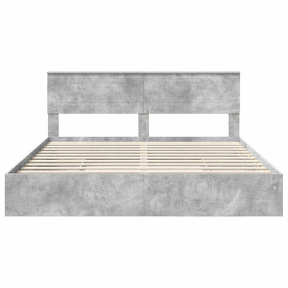 Opslag bed met hoofdeinde Beton Grijs 200 x 200 cm Bewerkt hout