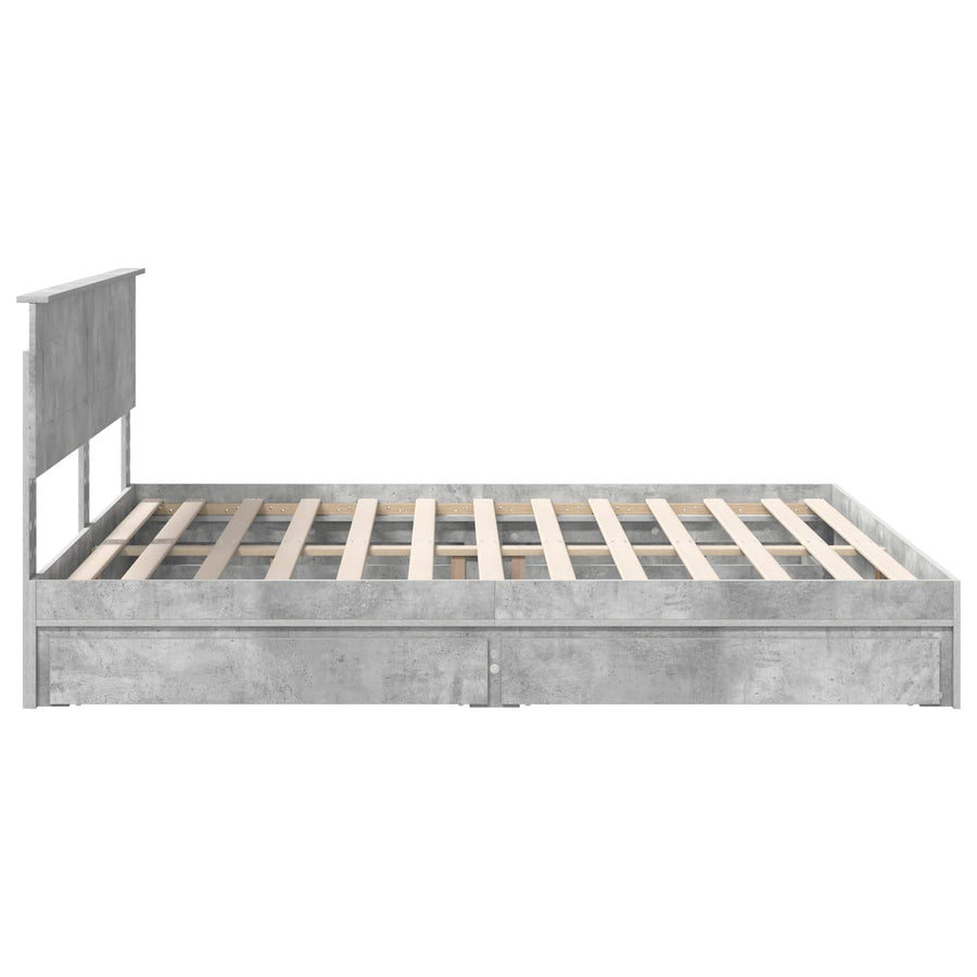 Opslag bed met hoofdeinde Beton Grijs 200 x 200 cm Bewerkt hout