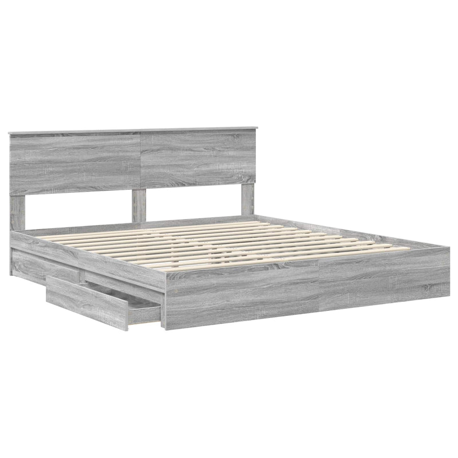 Opslag bed met lade Grijs Sonoma 200 x 200 cm Bewerkt hout