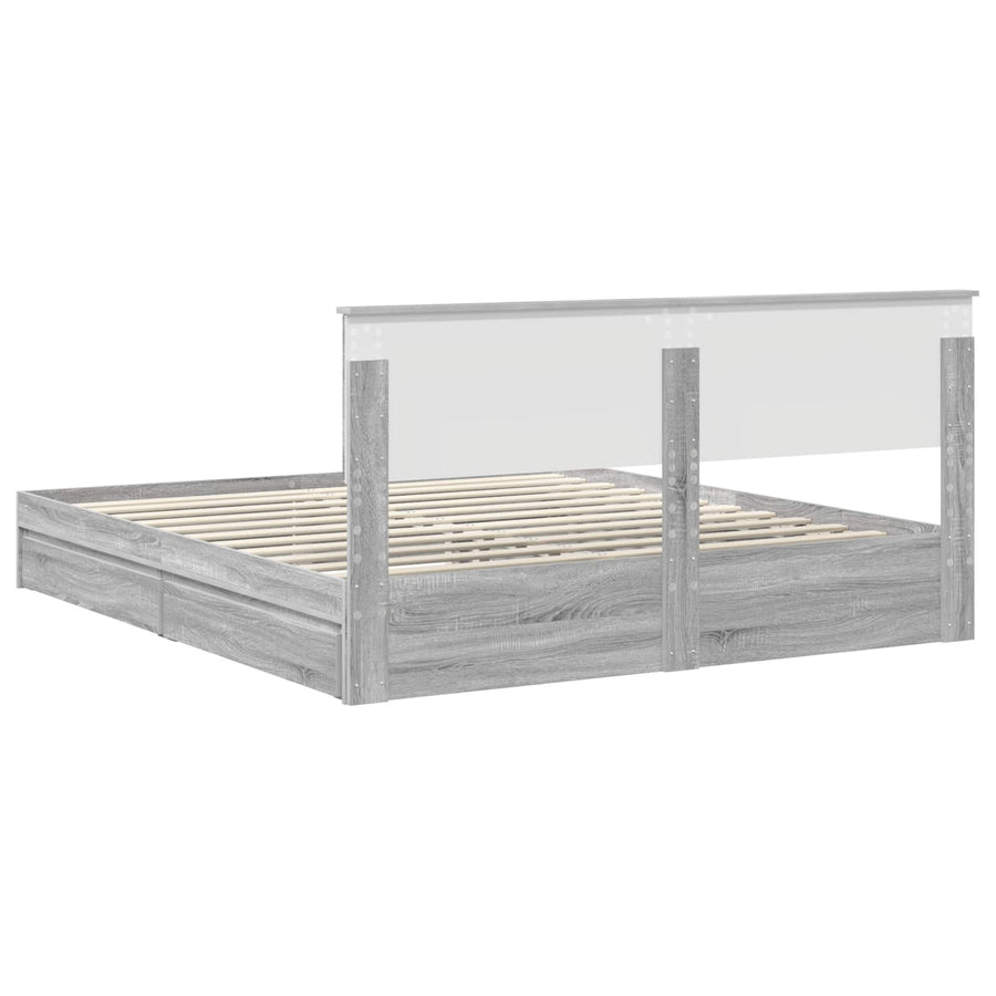 Opslag bed met lade Grijs Sonoma 200 x 200 cm Bewerkt hout