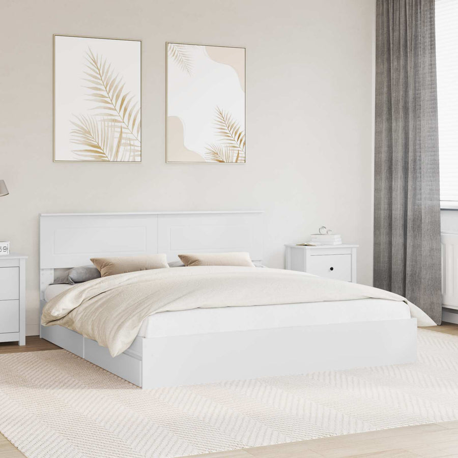 Opslag bed met hoofdeinde Wit 180 x 200 cm Bewerkt hout