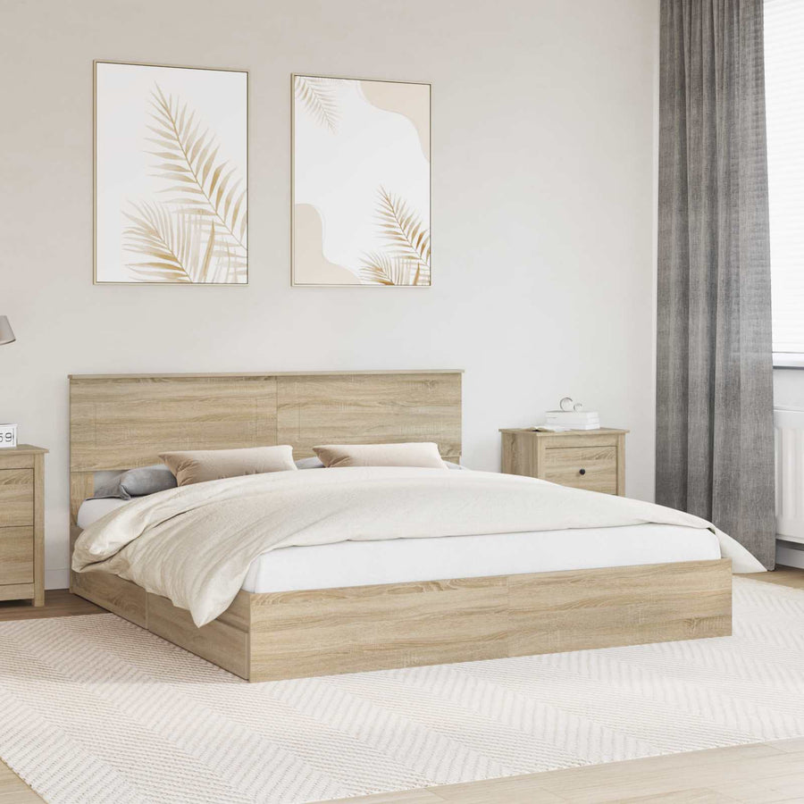 Opslag bed met lade Sonoma Eiken 180 x 200 cm Bewerkt hout