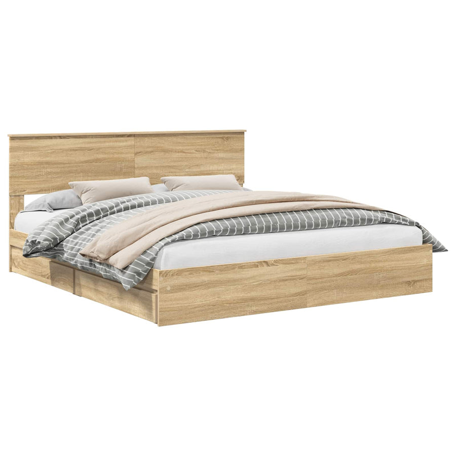 Opslag bed met lade Sonoma Eiken 180 x 200 cm Bewerkt hout