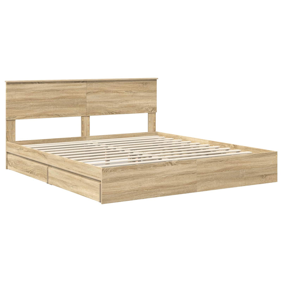 Opslag bed met lade Sonoma Eiken 180 x 200 cm Bewerkt hout