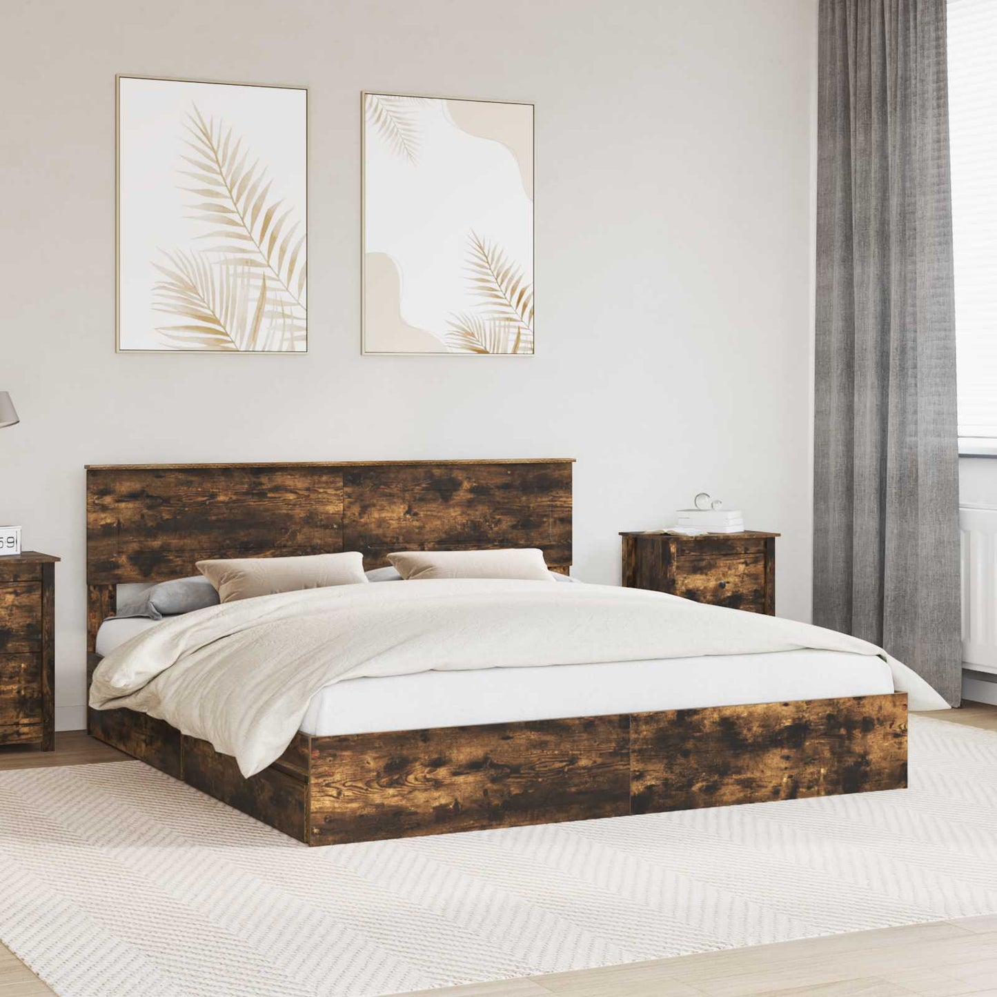 Opslag bed met lade Gerookt eiken 180 x 200 cm Bewerkt hout