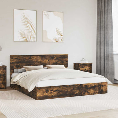 Opslag bed met lade Gerookt eiken 180 x 200 cm Bewerkt hout