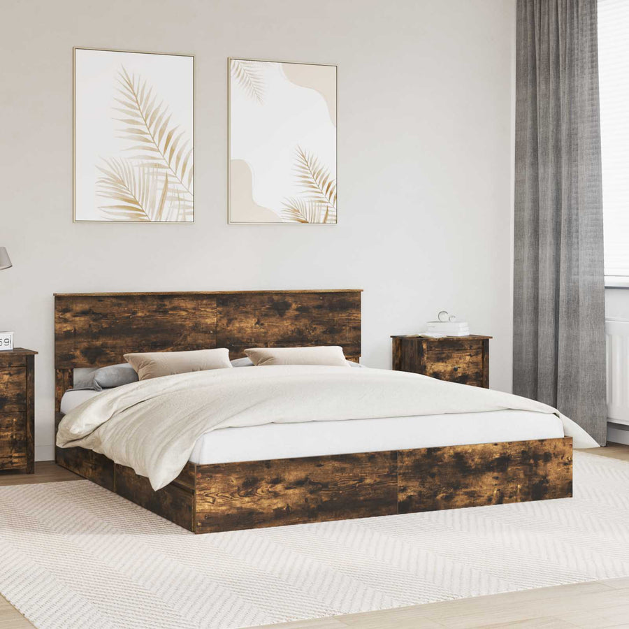 Opslag bed met lade Gerookt eiken 180 x 200 cm Bewerkt hout