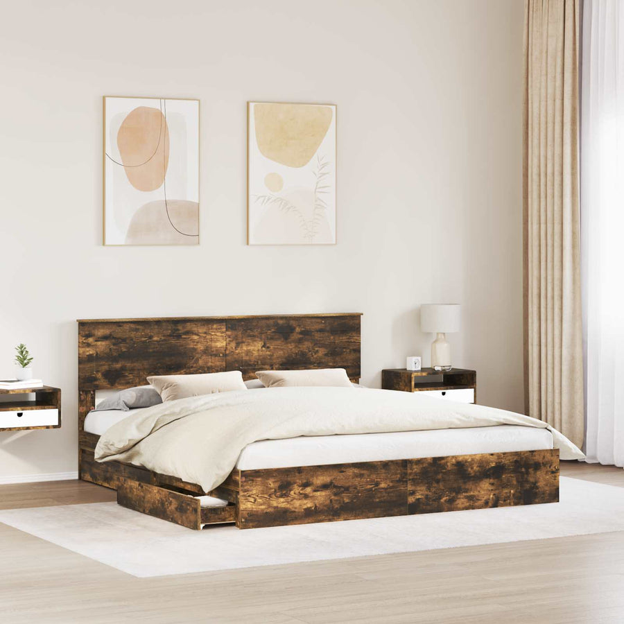 Opslag bed met lade Gerookt eiken 180 x 200 cm Bewerkt hout