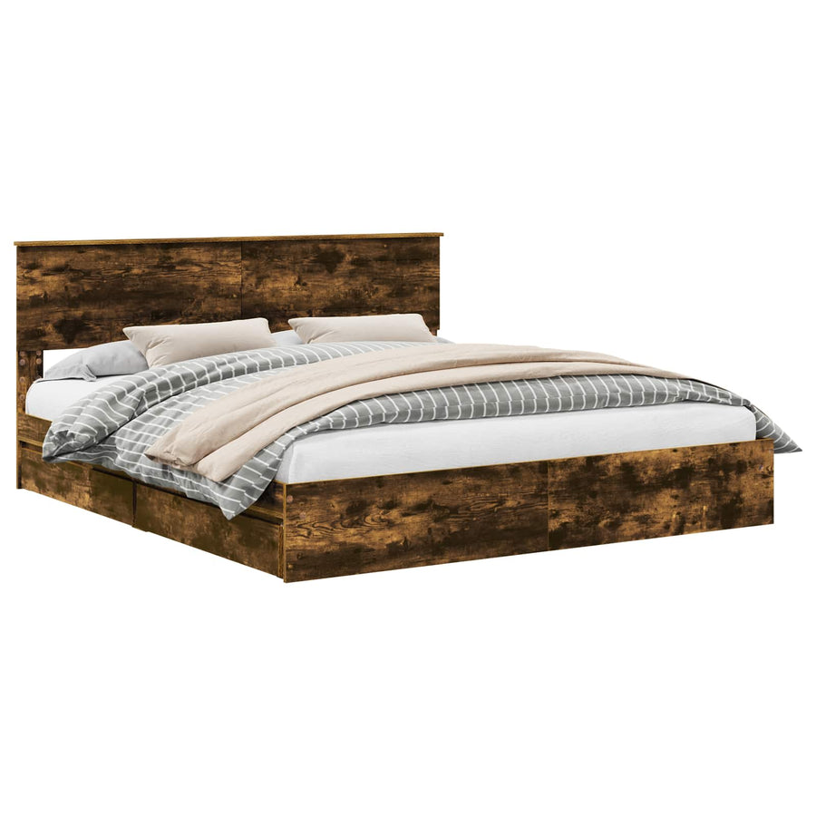 Opslag bed met lade Gerookt eiken 180 x 200 cm Bewerkt hout