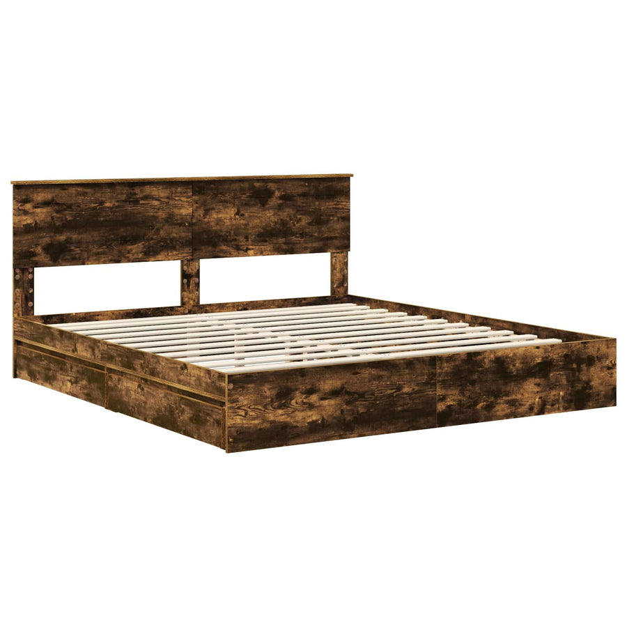 Opslag bed met lade Gerookt eiken 180 x 200 cm Bewerkt hout