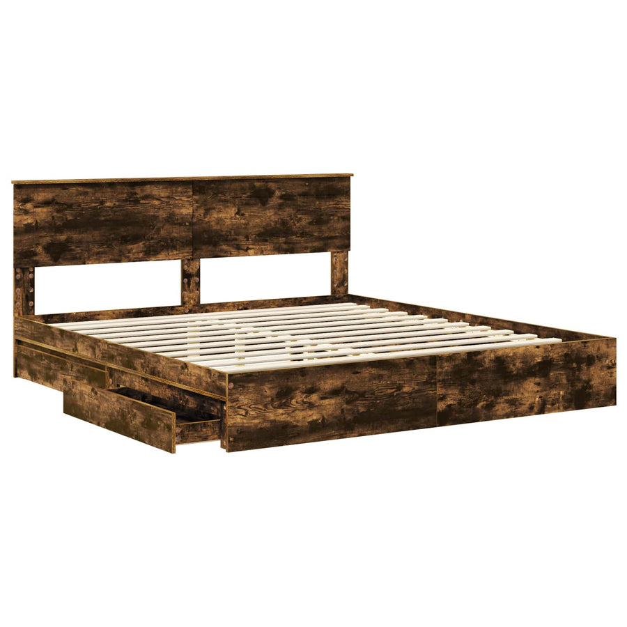 Opslag bed met lade Gerookt eiken 180 x 200 cm Bewerkt hout