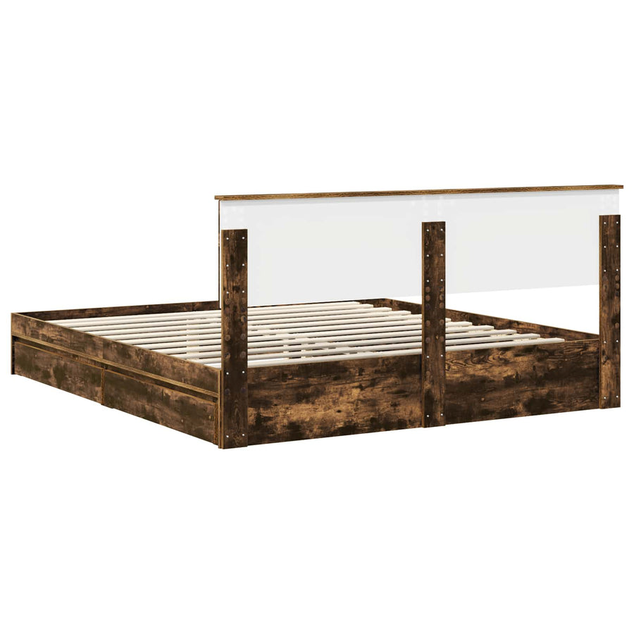 Opslag bed met lade Gerookt eiken 180 x 200 cm Bewerkt hout