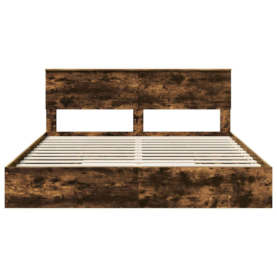 Opslag bed met lade Gerookt eiken 180 x 200 cm Bewerkt hout