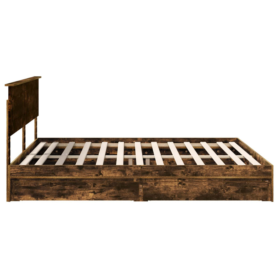 Opslag bed met lade Gerookt eiken 180 x 200 cm Bewerkt hout