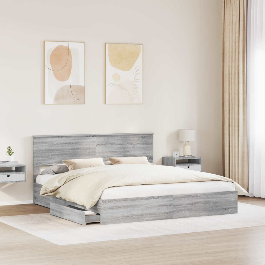Opslag bed met lade Grijs Sonoma 180 x 200 cm Bewerkt hout