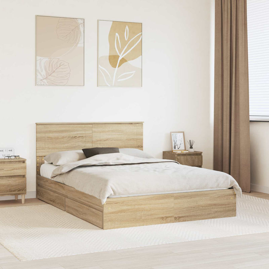 Opslag bed met lade Sonoma Eiken 160 x 200 cm Bewerkt hout