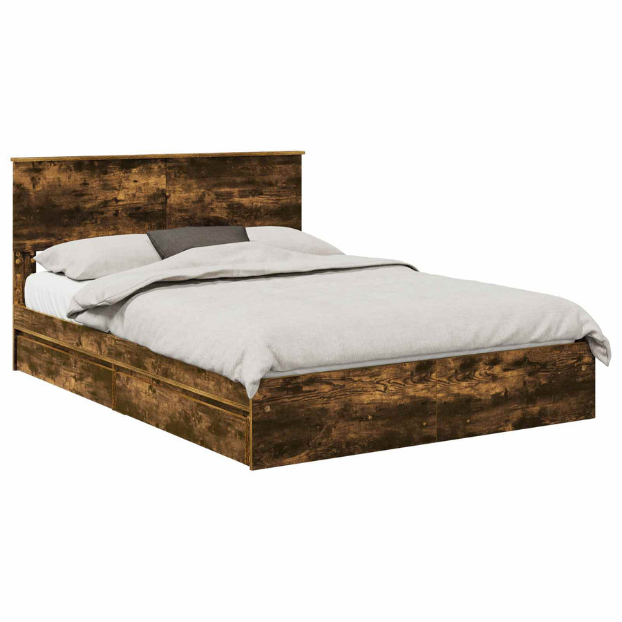 Opslag bed met lade Gerookt eiken 160 x 200 cm Bewerkt hout