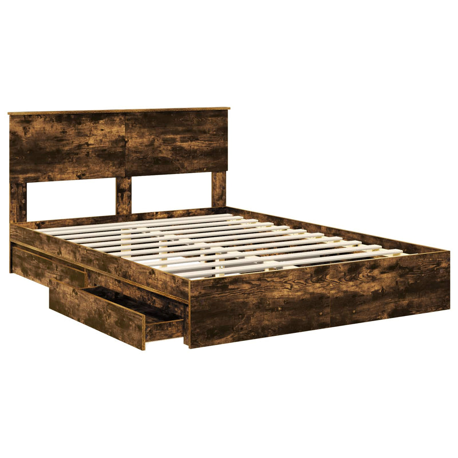 Opslag bed met lade Gerookt eiken 160 x 200 cm Bewerkt hout