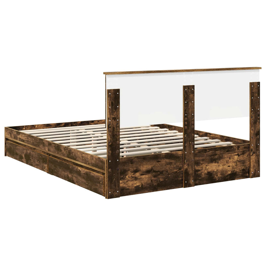 Opslag bed met lade Gerookt eiken 160 x 200 cm Bewerkt hout