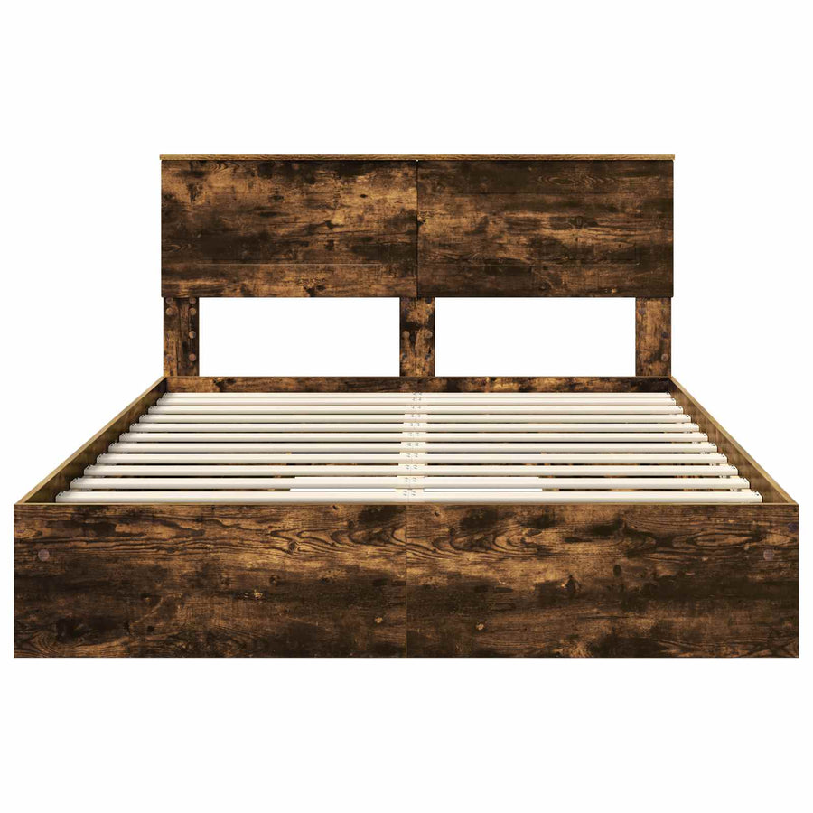 Opslag bed met lade Gerookt eiken 160 x 200 cm Bewerkt hout