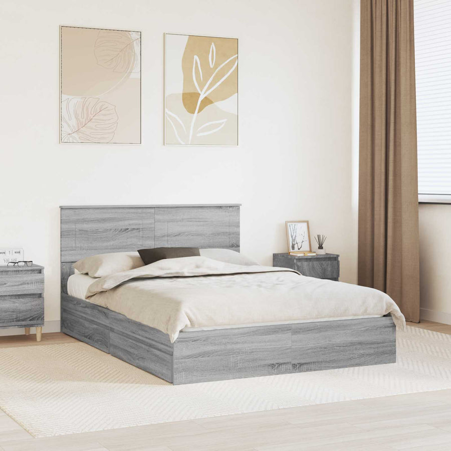 Opslag bed met lade Grijs Sonoma 160 x 200 cm Bewerkt hout