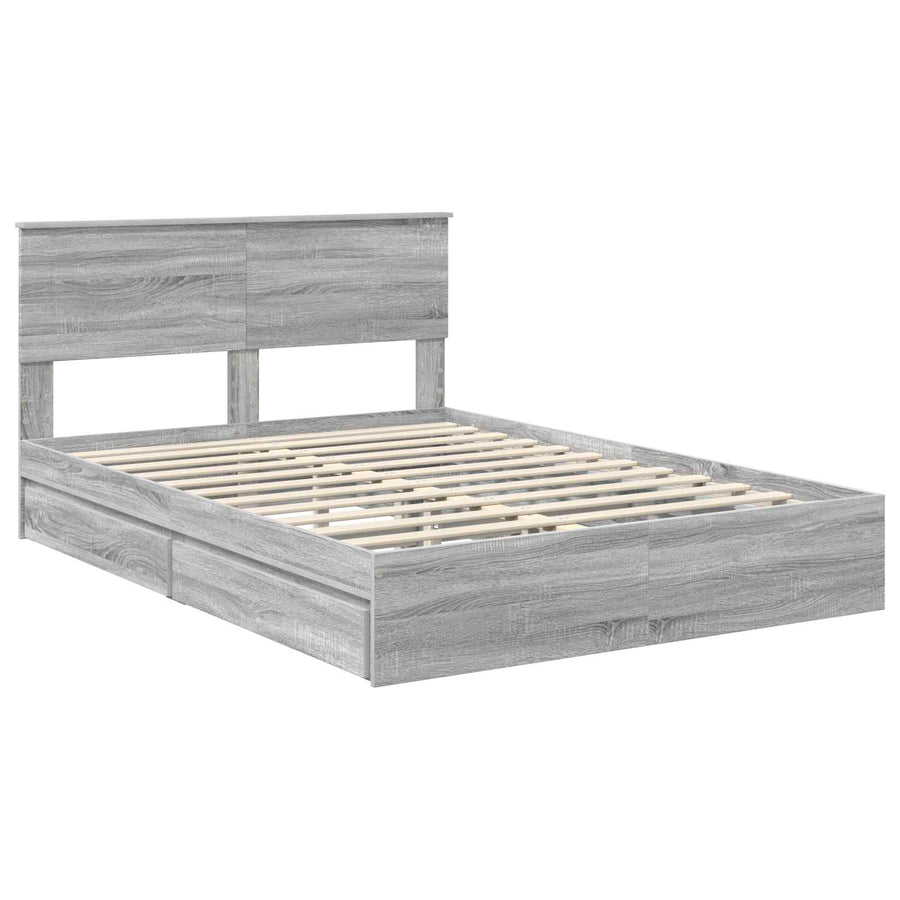 Opslag bed met lade Grijs Sonoma 160 x 200 cm Bewerkt hout