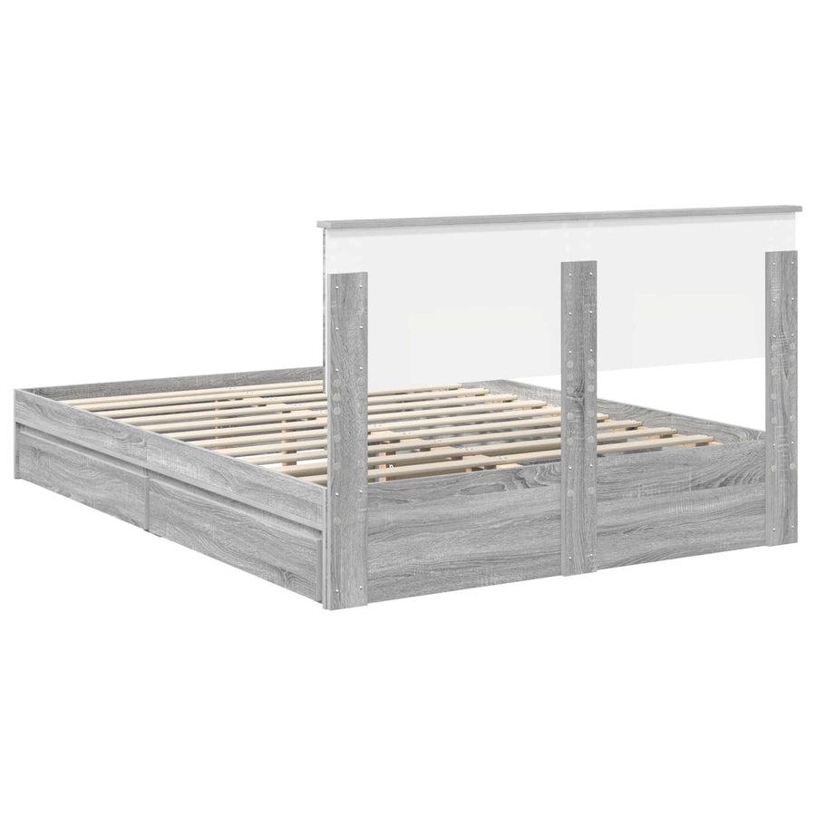 Opslag bed met lade Grijs Sonoma 160 x 200 cm Bewerkt hout