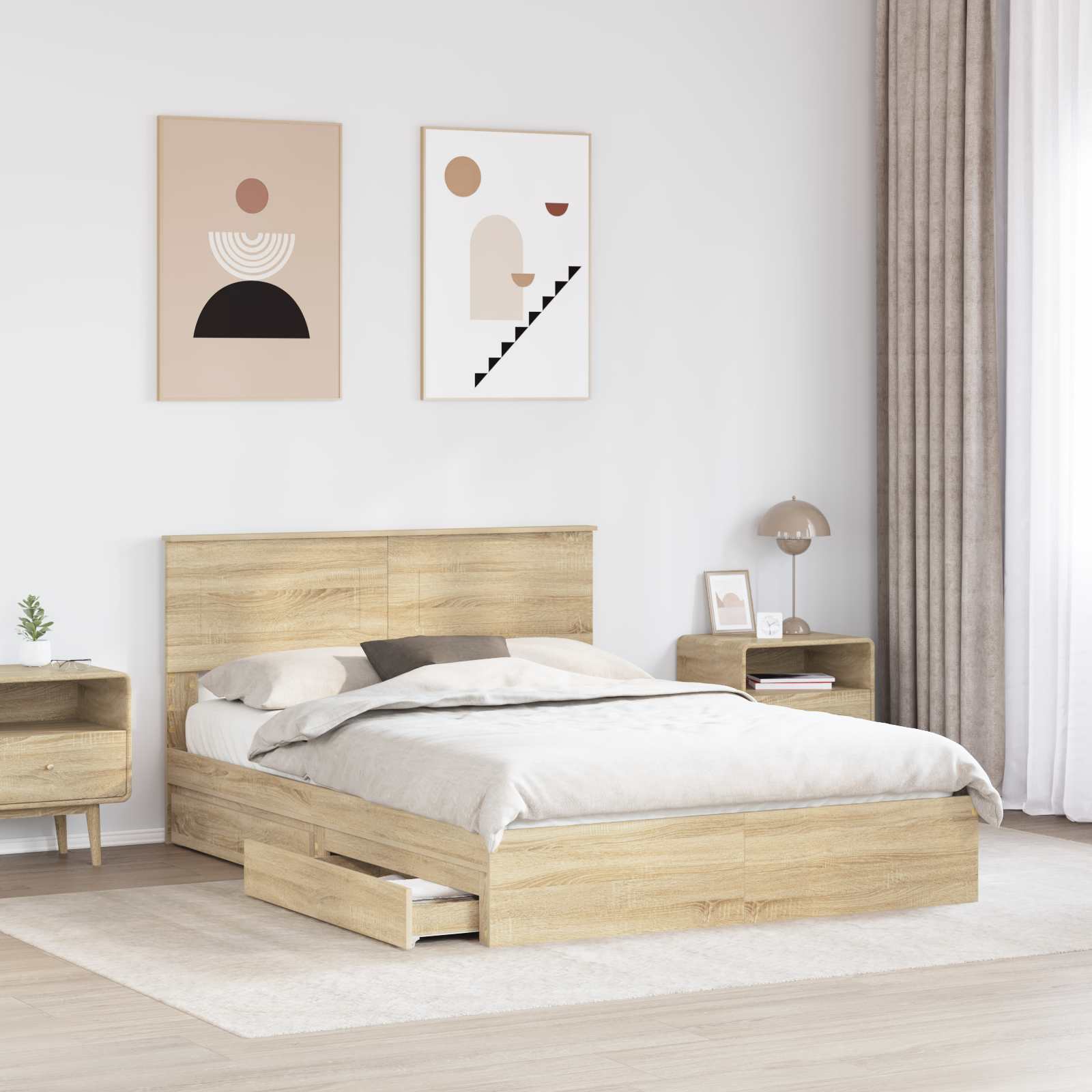 Opslag bed met lade Sonoma Eiken 150 x 200 cm Bewerkt hout