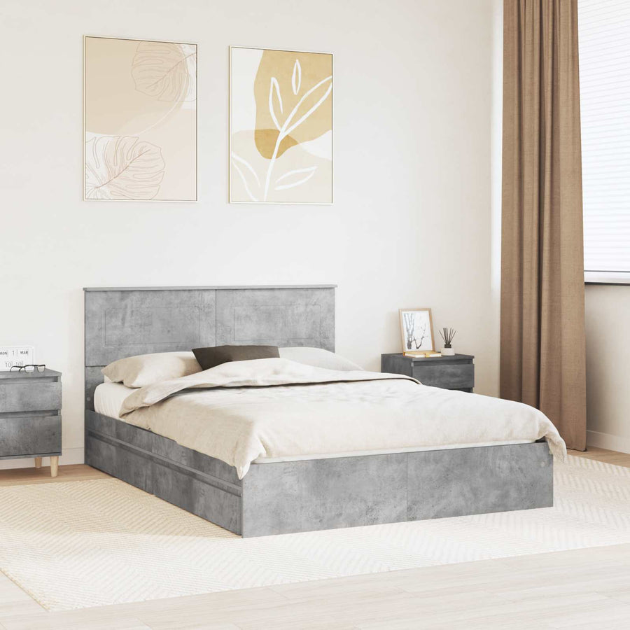 Opslag bed met hoofdeinde Beton Grijs 150 x 200 cm Bewerkt hout