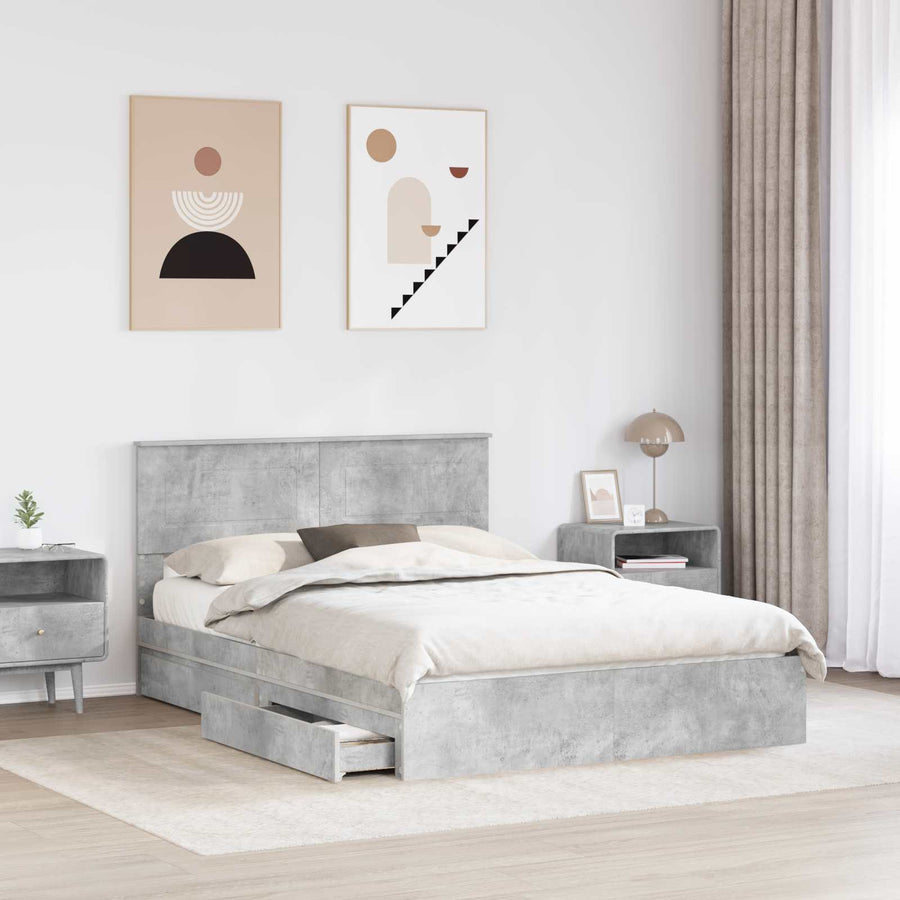 Opslag bed met hoofdeinde Beton Grijs 150 x 200 cm Bewerkt hout