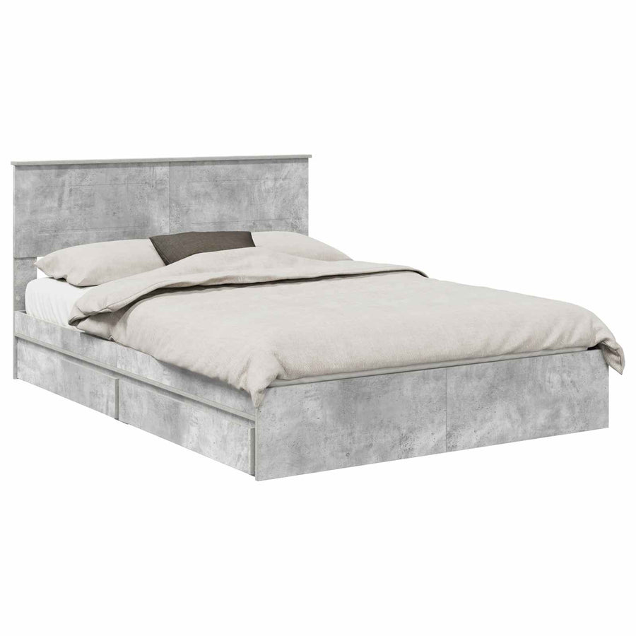 Opslag bed met hoofdeinde Beton Grijs 150 x 200 cm Bewerkt hout