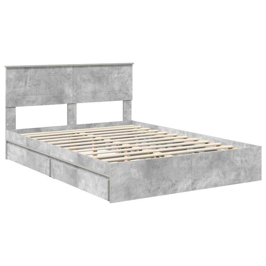 Opslag bed met hoofdeinde Beton Grijs 150 x 200 cm Bewerkt hout