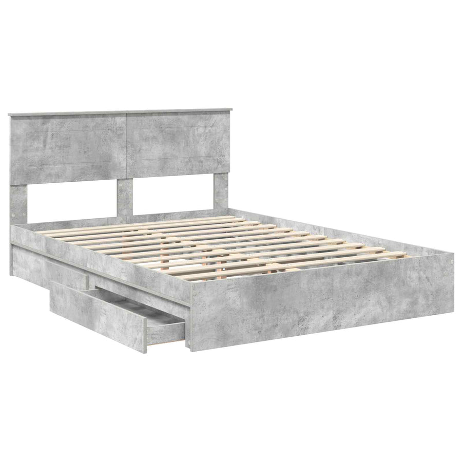 Opslag bed met hoofdeinde Beton Grijs 150 x 200 cm Bewerkt hout