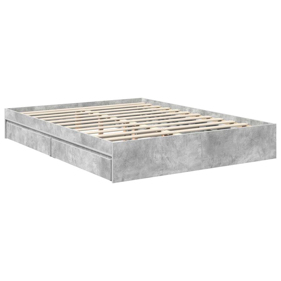 Opslag bed met hoofdeinde Beton Grijs 150 x 200 cm Bewerkt hout
