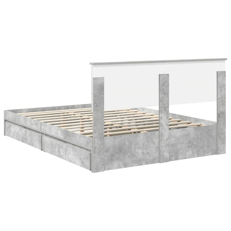 Opslag bed met hoofdeinde Beton Grijs 150 x 200 cm Bewerkt hout