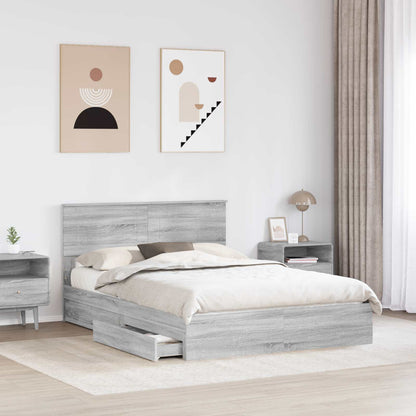 Opslag bed met lade Grijs Sonoma 150 x 200 cm Bewerkt hout