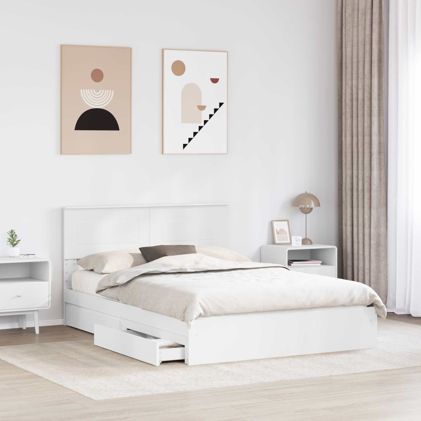 Opslag bed met hoofdeinde Wit 140 x 190 cm Bewerkt hout