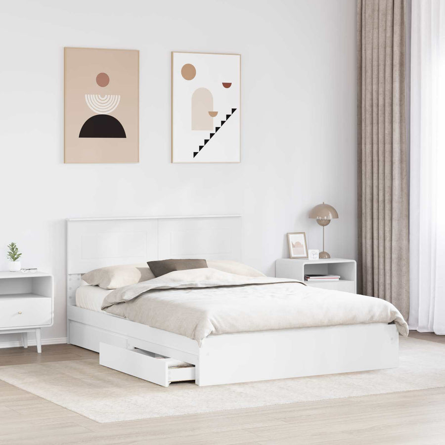 Opslag bed met hoofdeinde Wit 140 x 200 cm Bewerkt hout