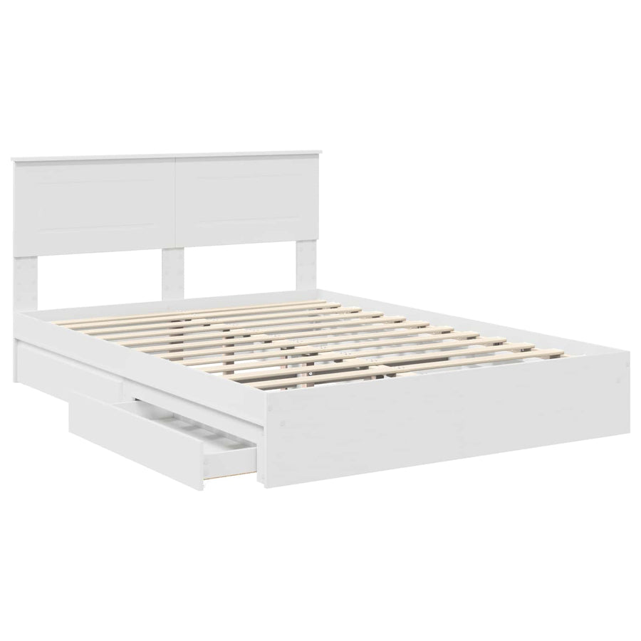 Opslag bed met hoofdeinde Wit 140 x 200 cm Bewerkt hout