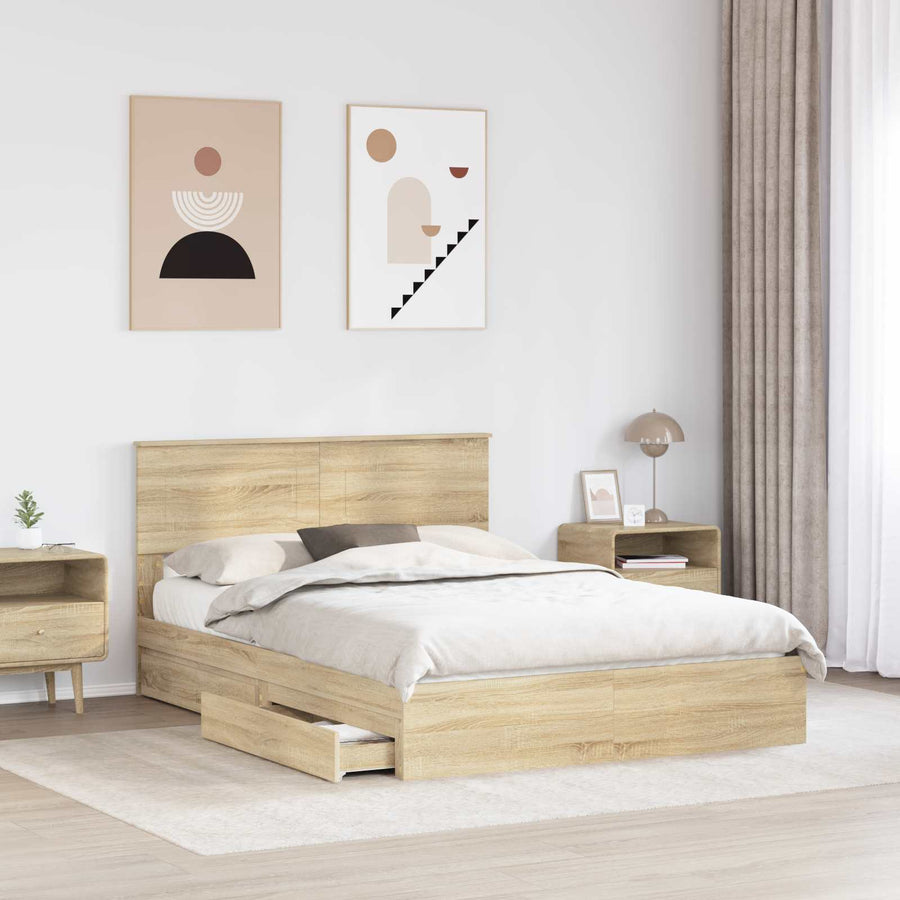 Opslag bed met lade Sonoma Eiken 140 x 200 cm Bewerkt hout