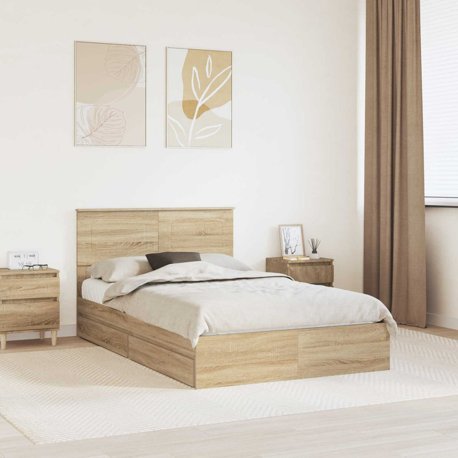 Opslag bed met lade Sonoma Eiken 135 x 190 cm Bewerkt hout